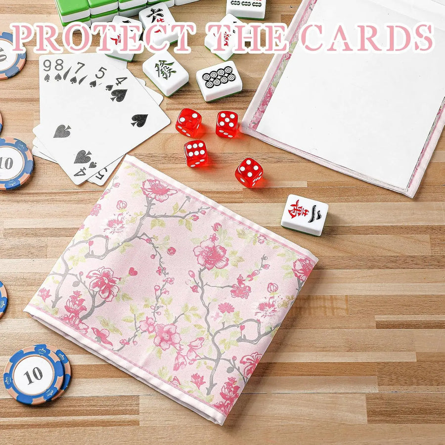 Mahjong Card Holder, Large Size, Chinese Style Floral Printed Fabric with Plastic Protective Case, view 6