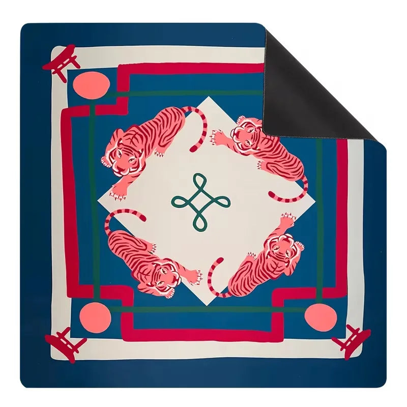 Mahjong Mat, 33 Inch Neoprene, Pink Leopard and Tiger Jungle Animal Print, view 10