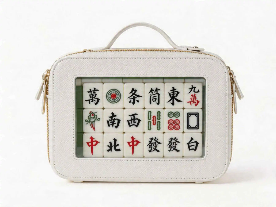 Mahjong Tote Bag, Large Transparent PU Waterproof Tote, Minimalist Design, view 6