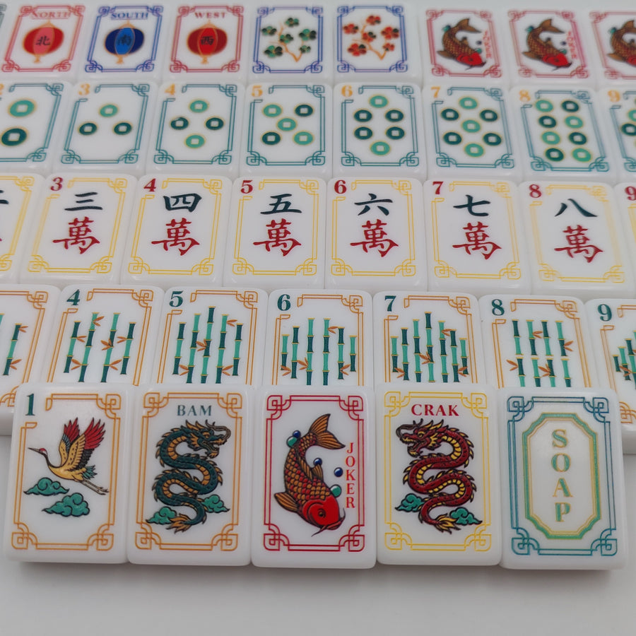 American Mahjong Set, White Crystal Engraved Tiles, Red Koi Jokers, Lantern Wind Tiles, view 2