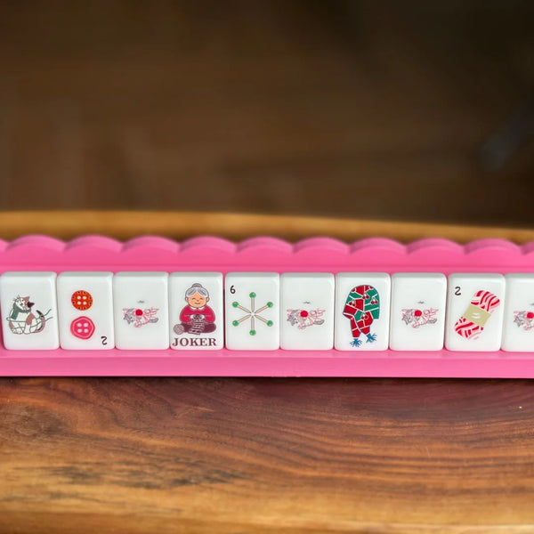 Mahjong 2-in-1 Racks and Pushers, Set of 4, 18 Inch Foldable Solid Wood, Multicolor