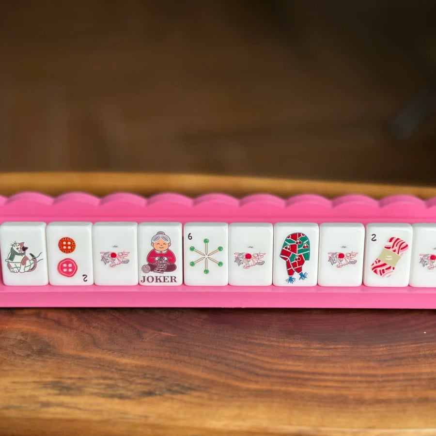 Mahjong 2-in-1 Racks and Pushers, Set of 4, 18 Inch Foldable Solid Wood, Multicolor