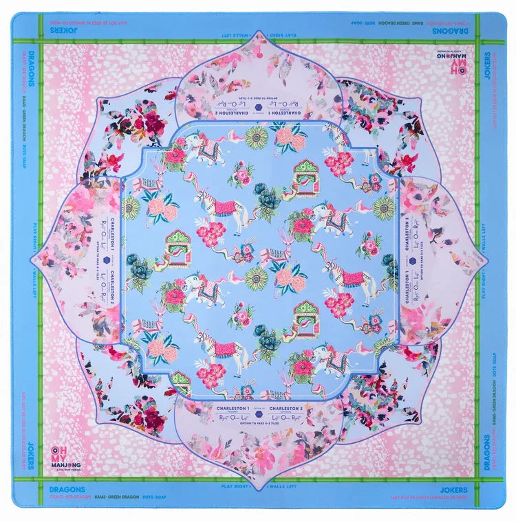 American Mahjong Mat, Foldable Waterproof Rubber Tablecloth, Portable, Pink and Gold, view 12