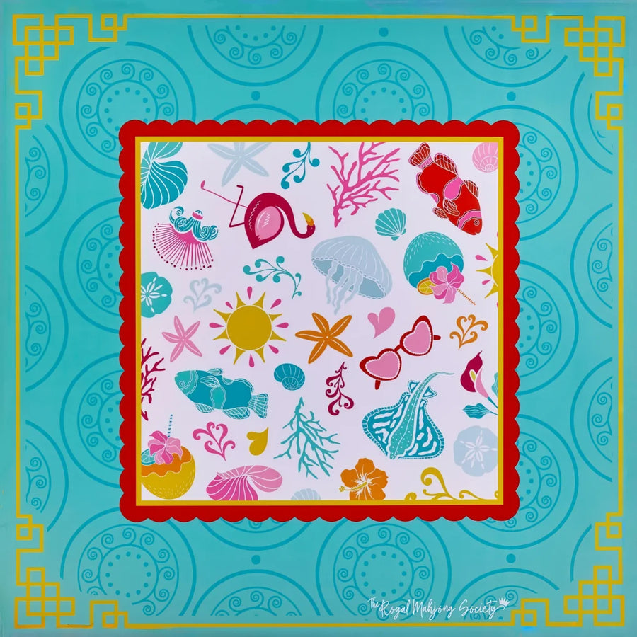 American Mahjong Mat, 33 x 33 Inch Neoprene, Non-Slip, Pink Leopard and Palm Scarf Print