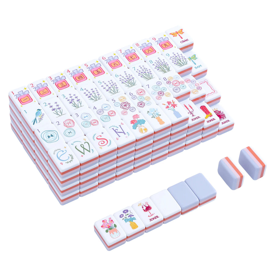 American Mahjong Tiles, 160 Pieces, Layered Green Acrylic, Spring Floral Bloom Design