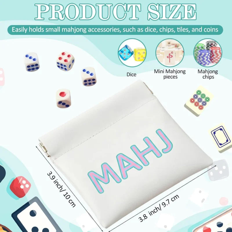 Mahjong Dice Storage Bag, Mini PU Leather Pouch for Dice and Coins, Travel Organizer, view 4
