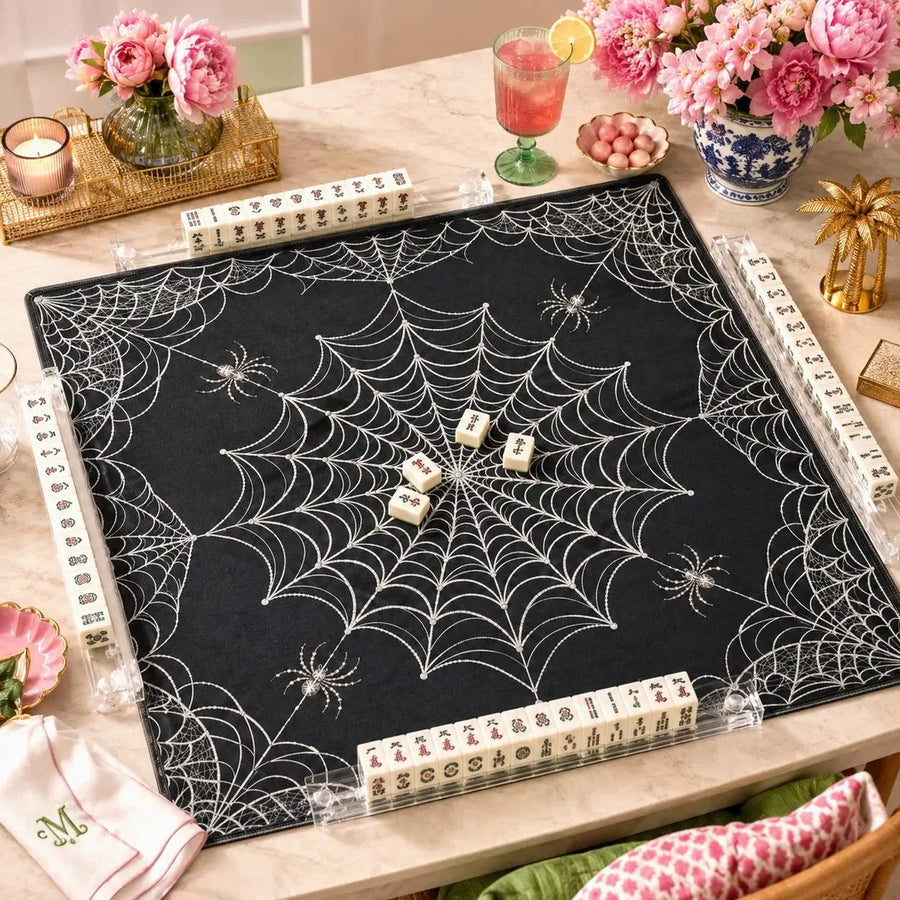 American Mahjong Mat with Storage Bag, Neoprene, Non-Slip, Noise Reducing, Peony and Peacock