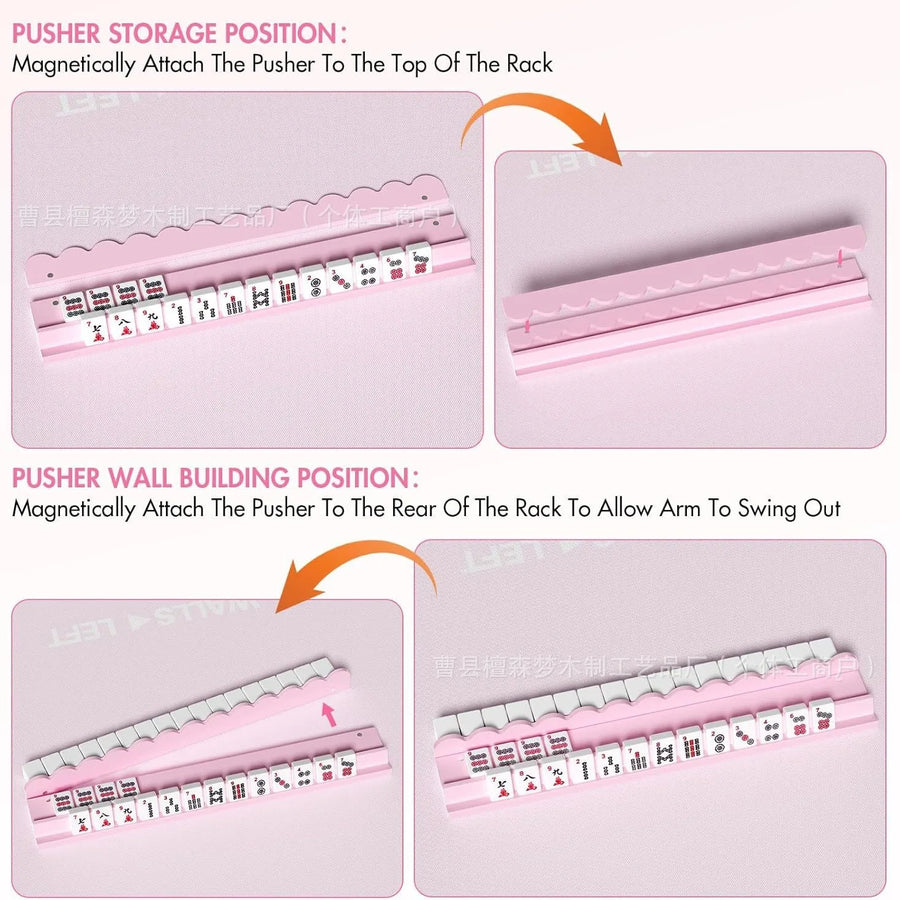 American Mahjong Rack and Tile Pusher, 17 Inch Wave Pattern Wood, Classic Style, Portable, view 2