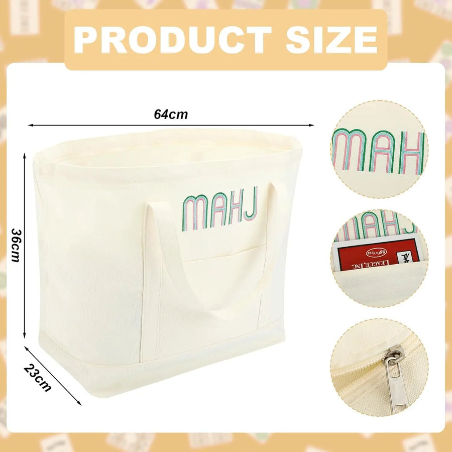Mahjong Storage Bag Set, Foldable Canvas Tote, Large Capacity Portable Travel Bags, view 11