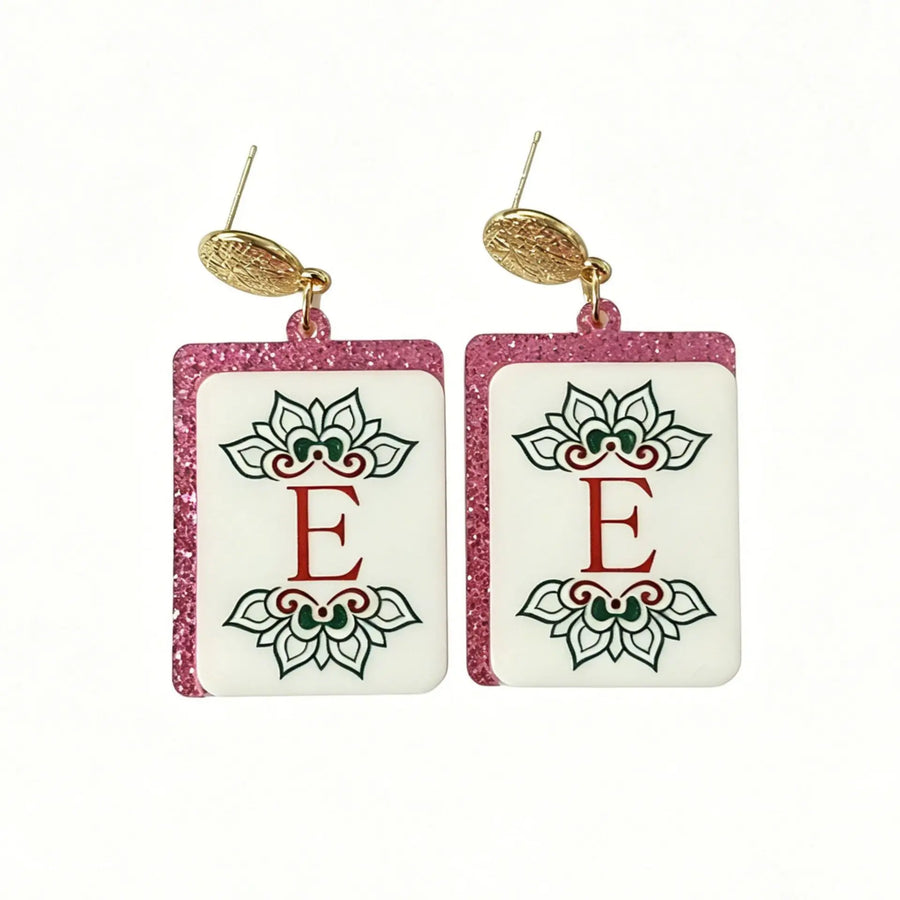 Mahjong Tile Earrings, Glitter Acrylic, Square Joker Tile Charm, view 7