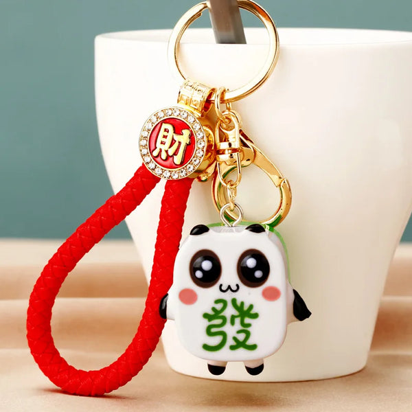 Mahjong Keychain, Metal Bag Charm with Red Braided Loop, 11 x 5.8 x 5 cm, 3 Styles