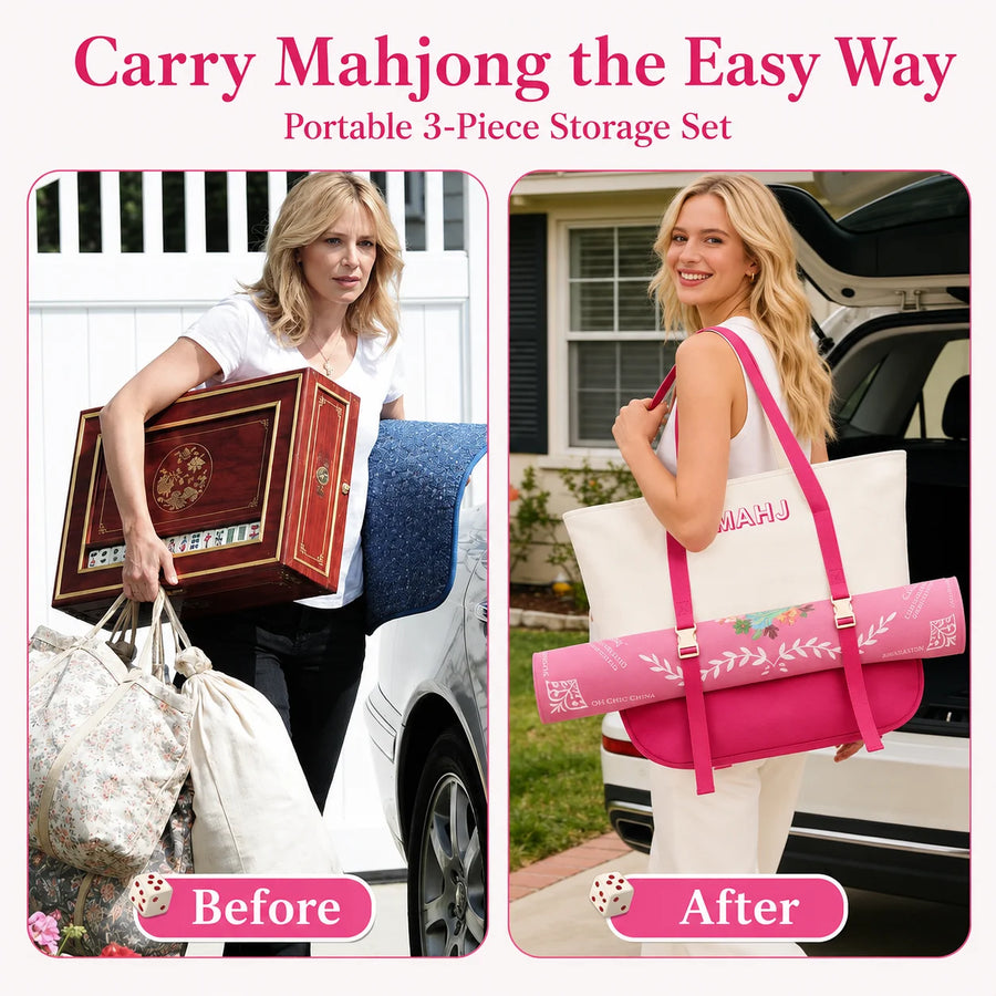 Mahjong Travel Bag, Canvas Carrying Case and Accessories Organizer, Portable, view 2