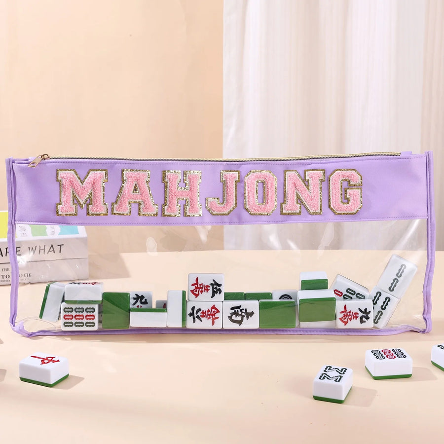 Mahjong Tile Storage Bag, Clear with Velvet Lining, Foldable, Mint Green, view 8