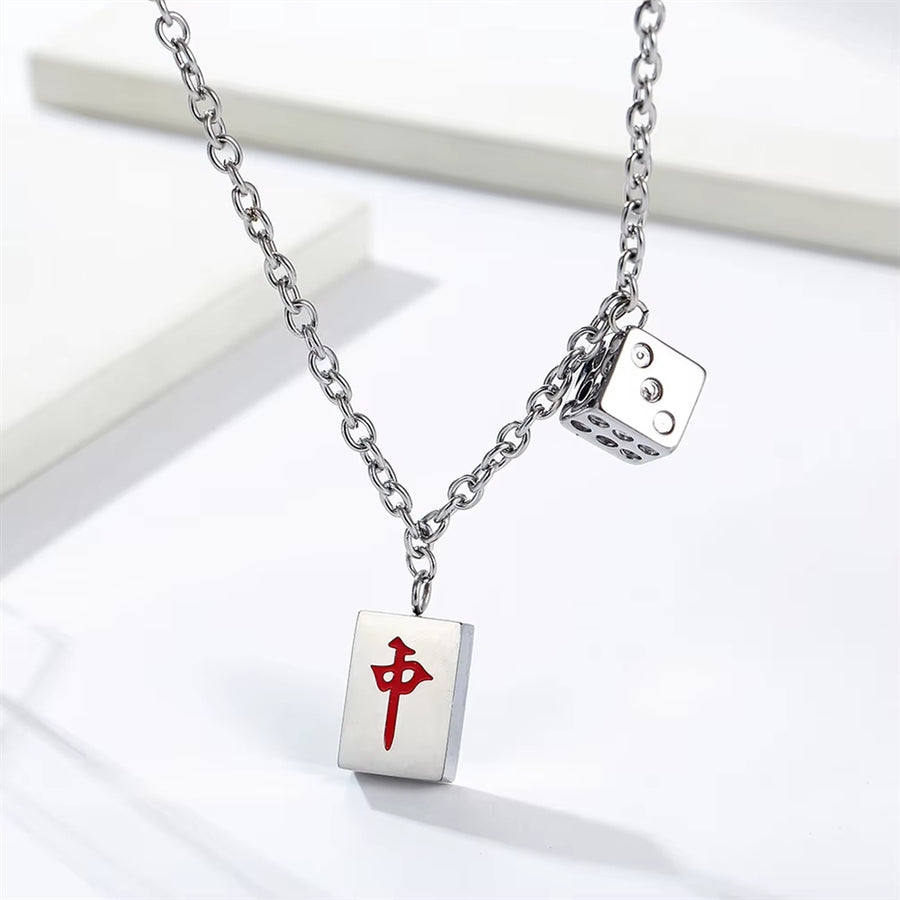 Mahjong Pendant Necklace, 316L Stainless Steel, Chinese Style, Hip Hop, view 4