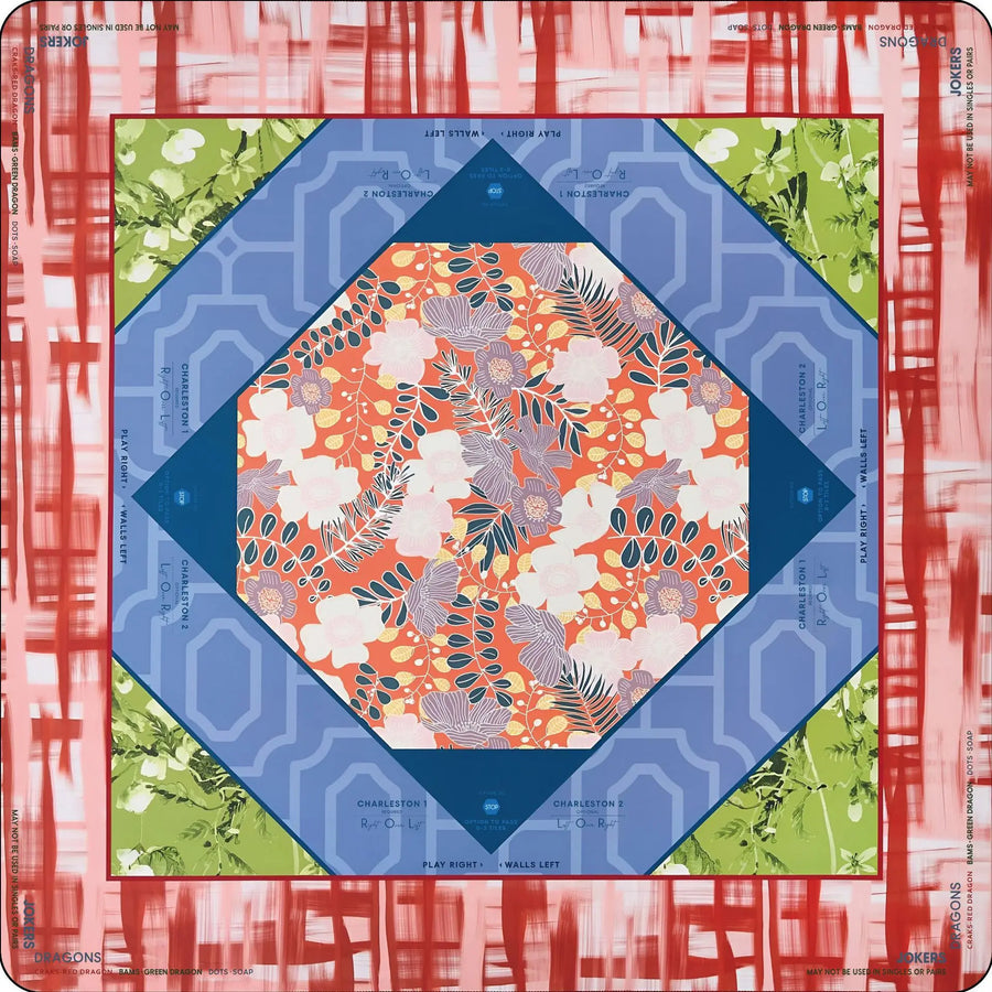 American Mahjong Mat, Rubber, Noise Reducing, Abstract Coral Sea Floral Pattern