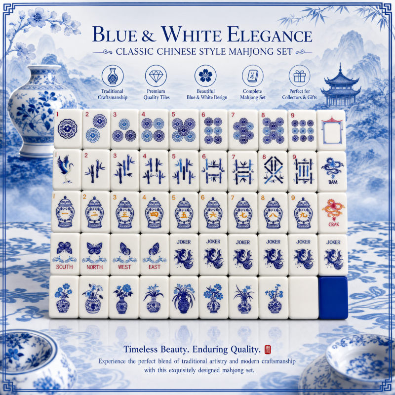 American Mahjong Set, 4 Layer Acrylic Tiles, Blue, for 4 Players, Portable, view 3