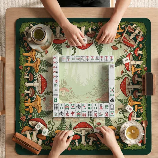American Mahjong Mat with Carry Bag, Neoprene, Non-Slip, Noise Reducing, Forest Mushroom, view 2