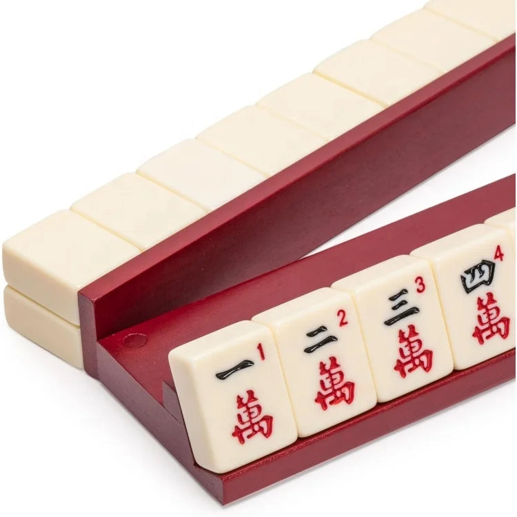 Mahjong Tile Racks with Magnetic Detachable Pushers, Set of 4, 18 Inch Dark Camphor Wood