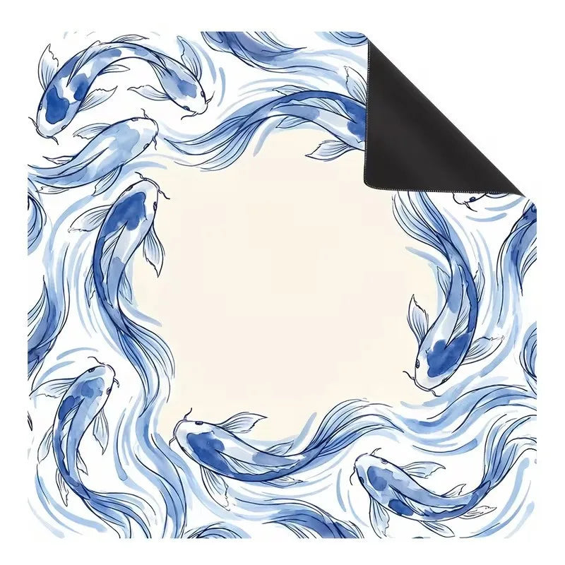 American Mahjong Mat, 33 Inch Neoprene Table Mat for Mahjong Tiles, Blue Chinoiserie, view 2