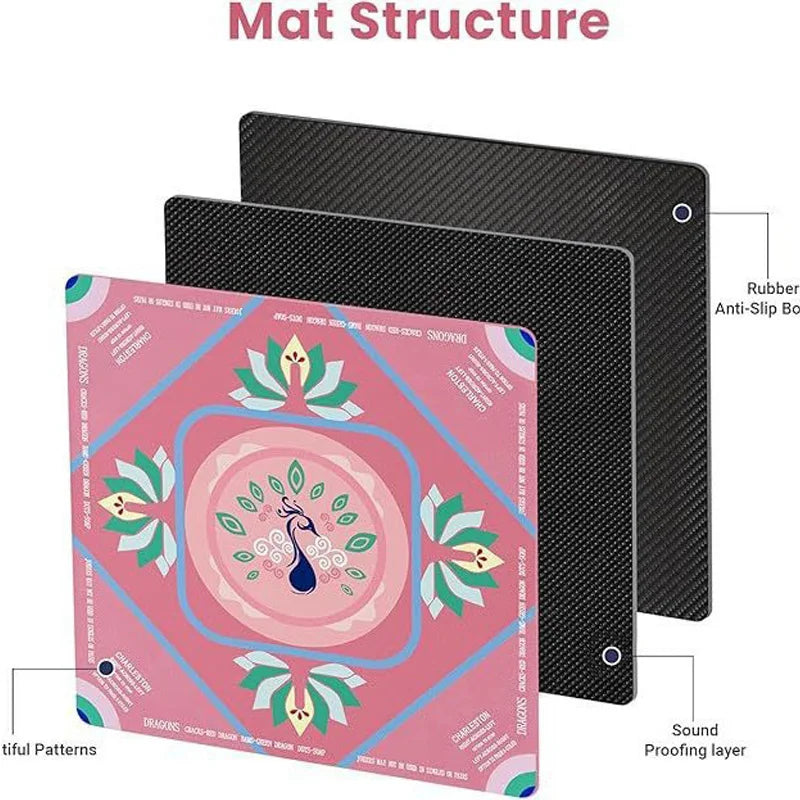 American Mahjong Table Mat, Rubber, Non-Slip, Noise Reducing, No Creases, Pink Lotus, view 5