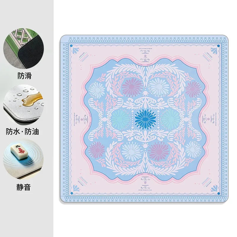 Mahjong Game Mat with Carry Bag, Rubber, Non-Slip, Quiet, Vintage Floral Pattern, view 11