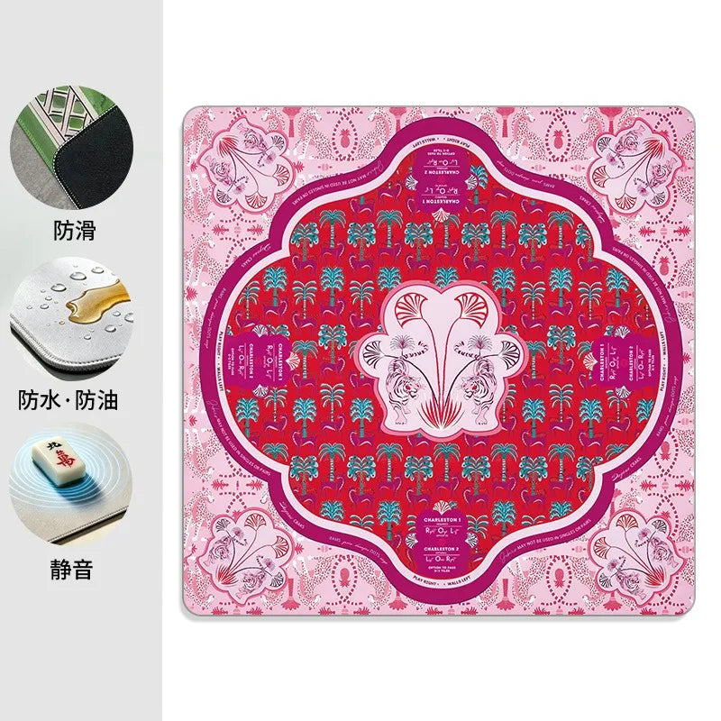 Mahjong Game Mat with Carry Bag, Rubber, Non-Slip, Quiet, Vintage Floral Pattern, view 10