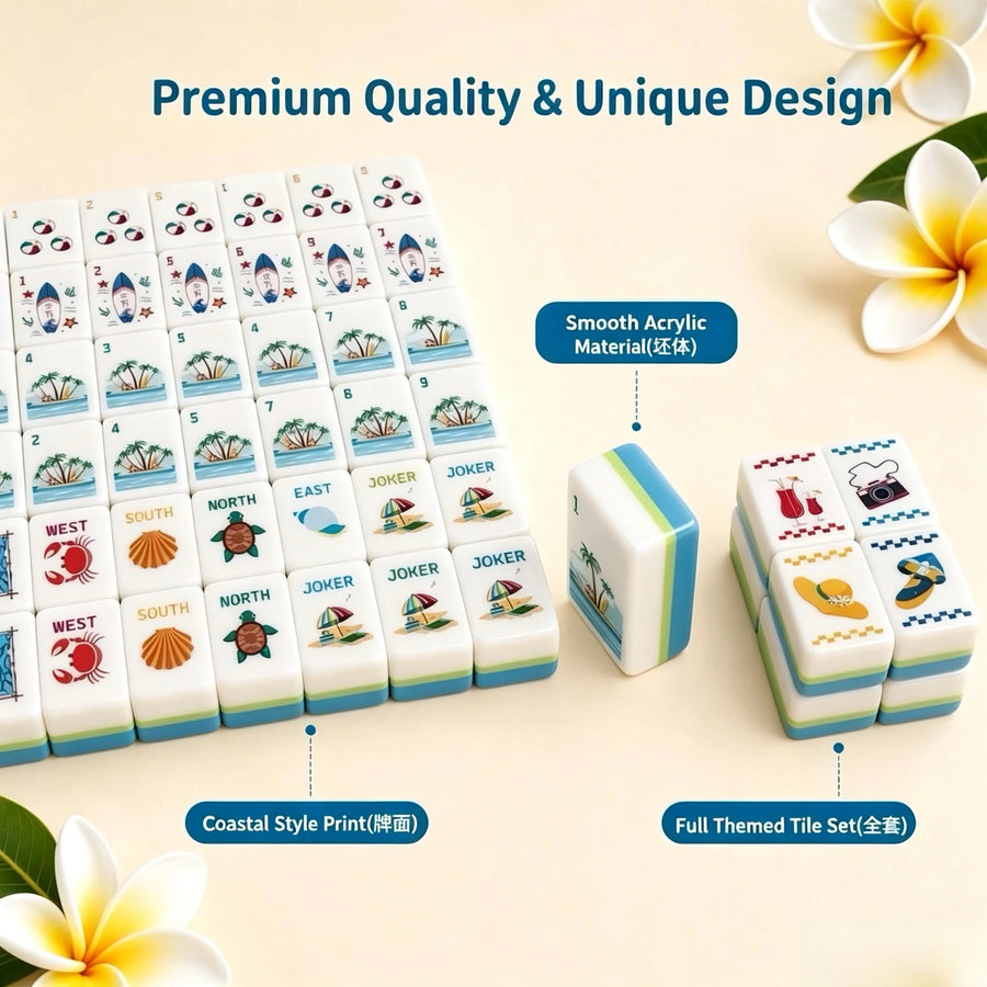 American Mahjong Set, 160 Tiles, 4 Layer, Beach Theme, Complete Set, view 2