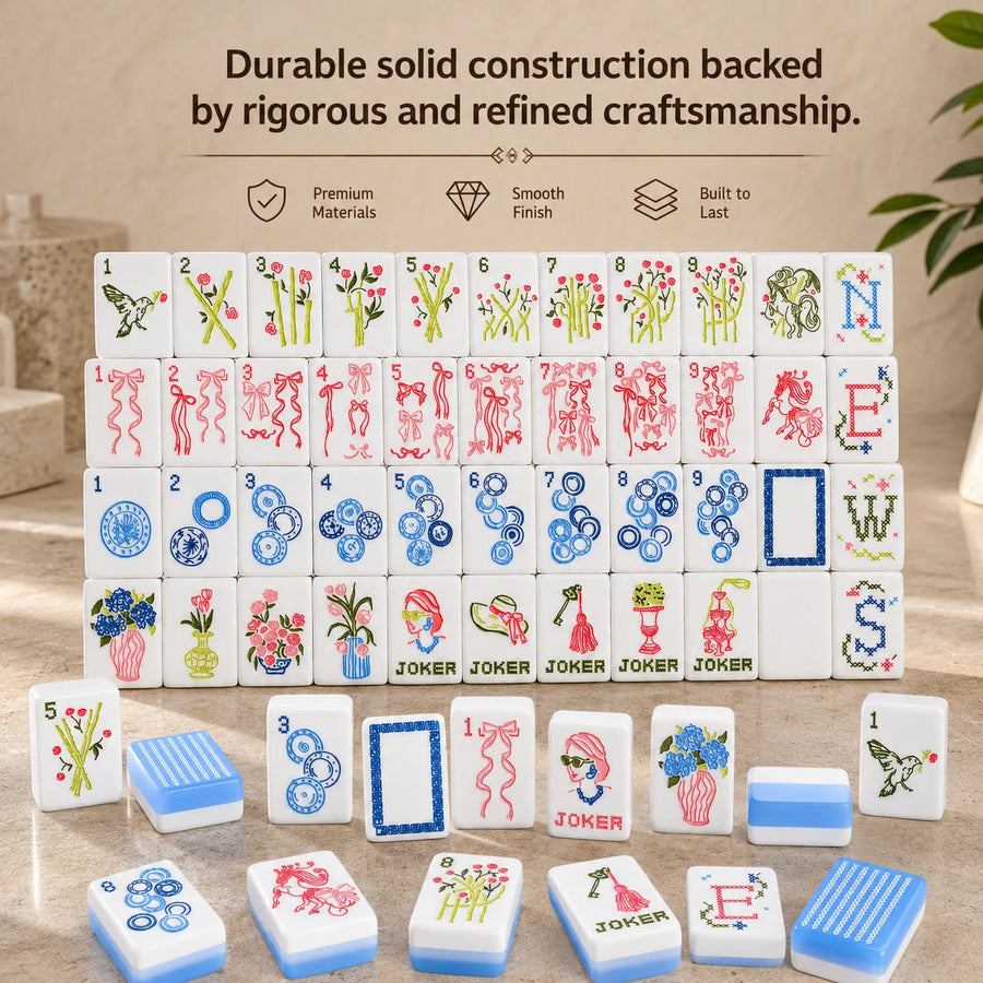 American Mahjong Set, 166 Tiles, 4 Layer Acrylic, Contemporary Blue Design