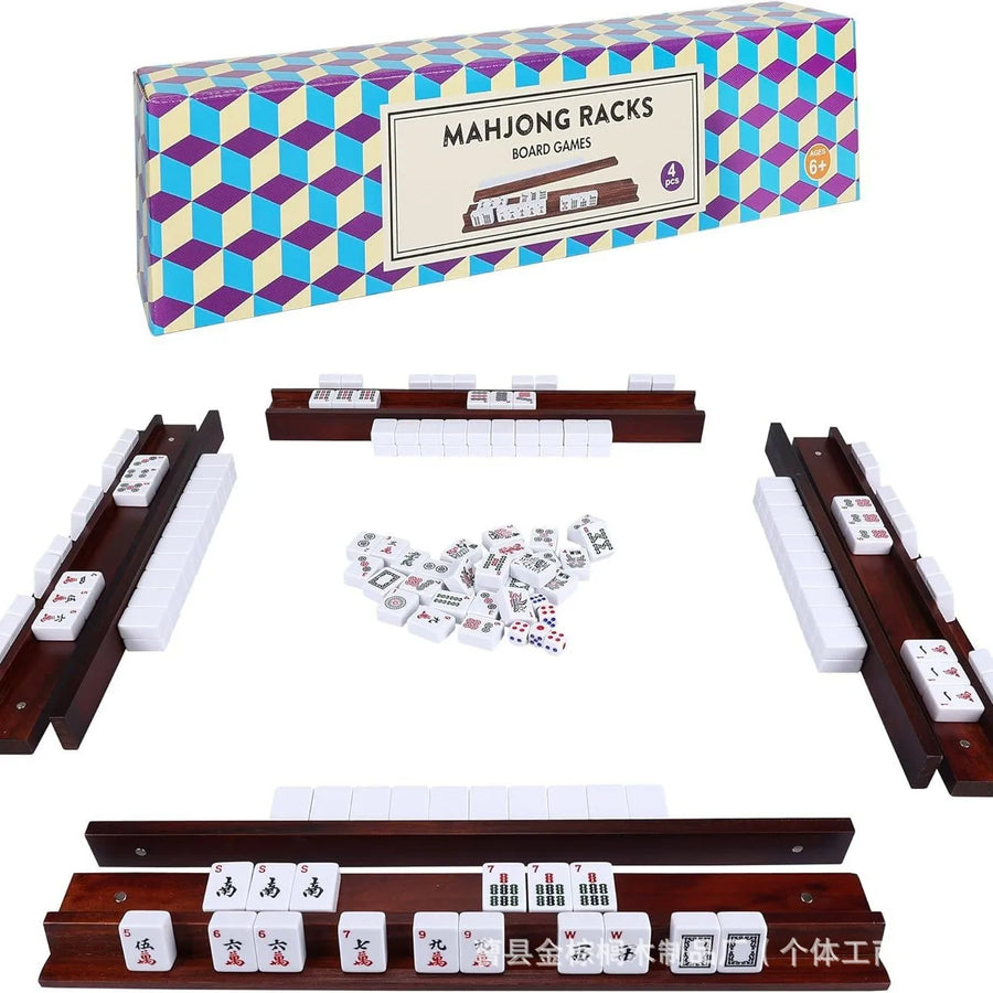 Wooden Mahjong Storage Rack and Pusher Holder, Magnetic, Shelf Stand for 4 Players, view 2