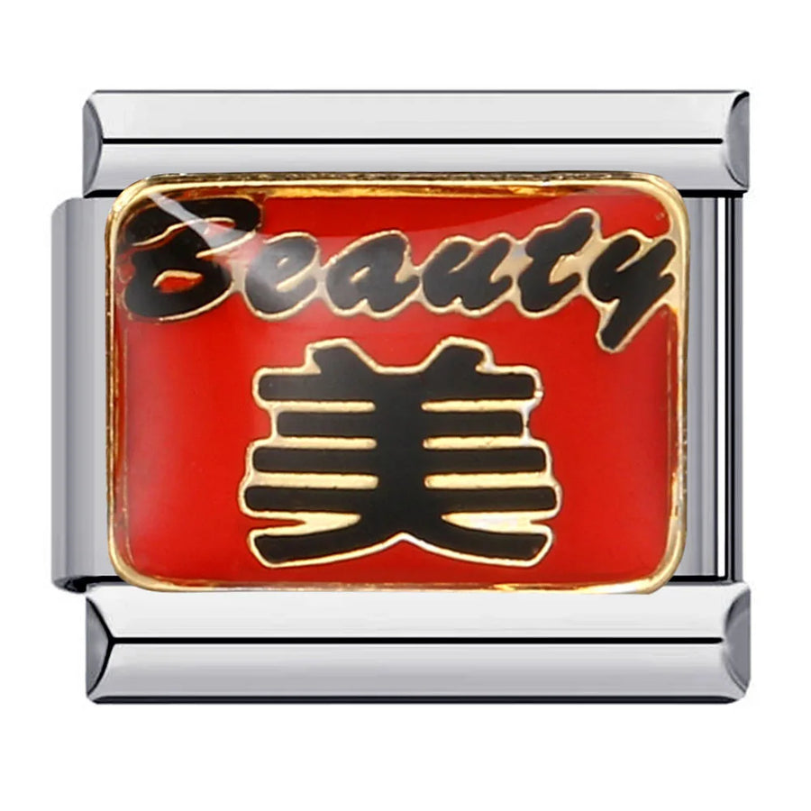 Mahjong Italian Charm Bracelet, Stainless Steel, Dragon and Yin-Yang Charms, Interchangeable