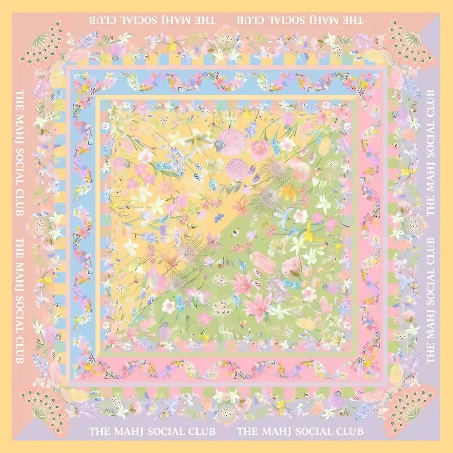 American Mahjong Mat, 33 x 33 Inch Neoprene, Non-Slip, Pink Leopard and Palm Scarf Print