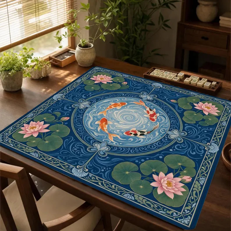 American Mahjong Mat with Storage Bag, Neoprene, Non-Slip, Noise Reducing, Folk Art Leopard Floral, view 10