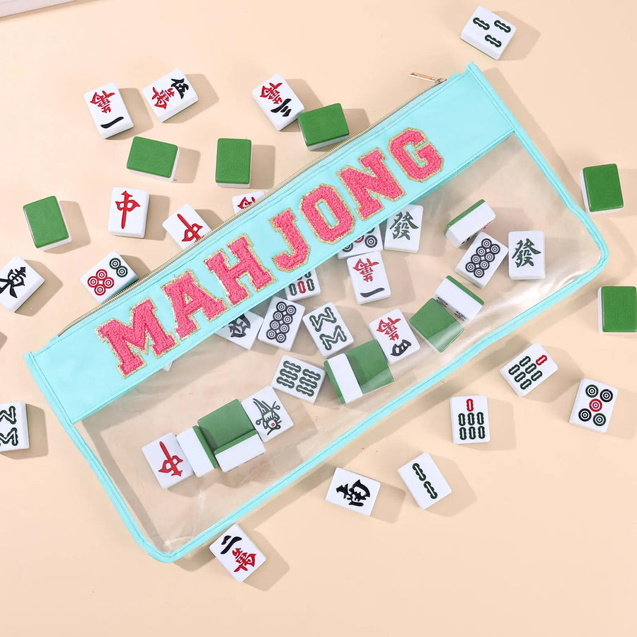 Mahjong Storage Pouches, Clear PVC Zipper Bags with Chenille Letters, for Tiles, Racks and Coins, view 5