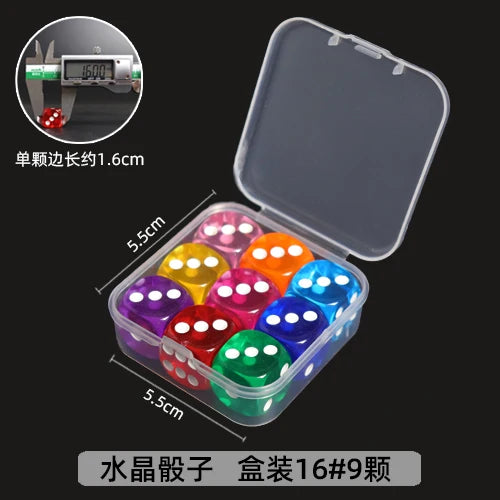 Mahjong Dice, Transparent Multi-Color Crystal Acrylic Square Dice, Boxed