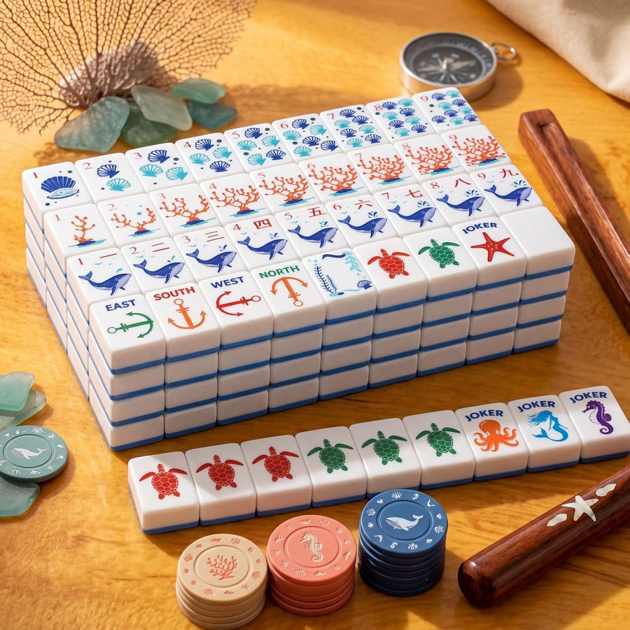 American Mahjong Tile Set, 160 Melamine Tiles, Ocean Theme, No Case, view 2