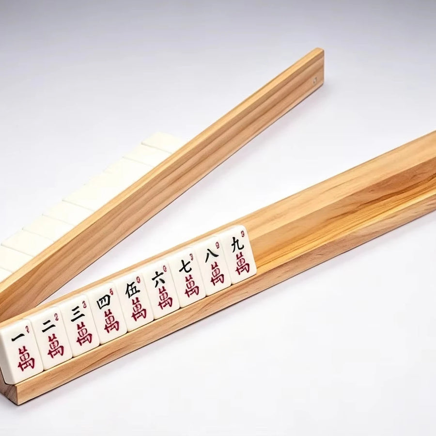 Mahjong Racks with Magnetic Pushers, Set of 4, Wood Tile Display Racks, Portable