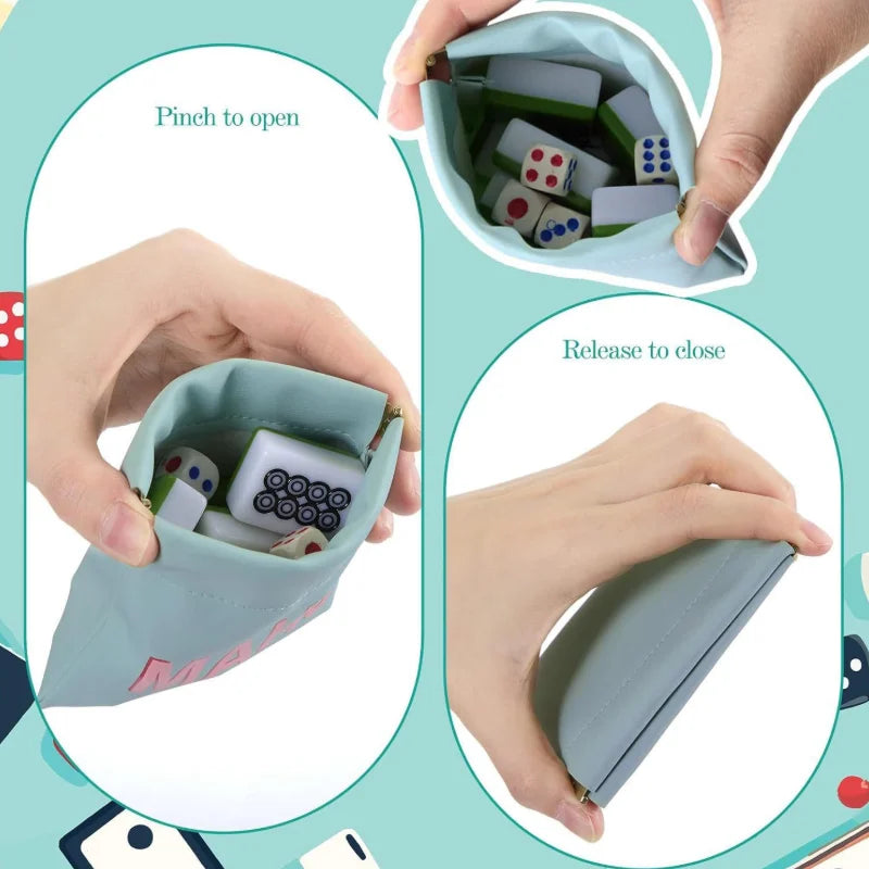 Mahjong Dice Storage Bag, Mini PU Leather Pouch for Dice and Coins, Travel Organizer, view 5