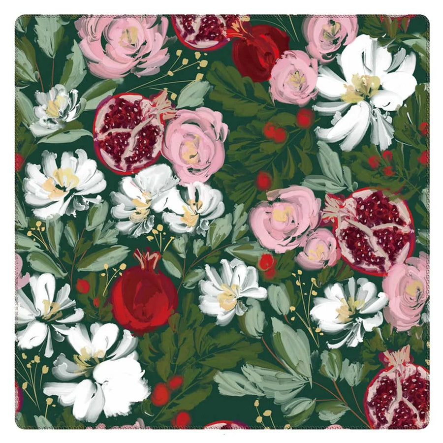 Mahjong Table Mat, 31.5 Inch Rubber, Non-Slip, Waterproof, Vintage Peony and Pomegranate