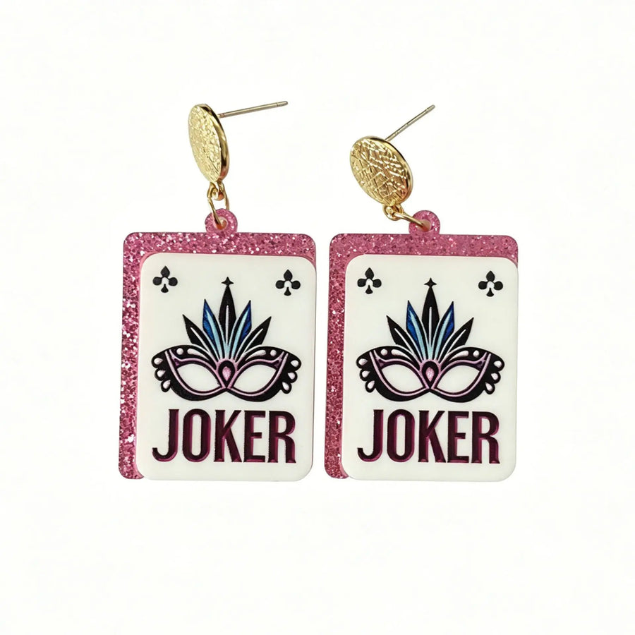 Mahjong Tile Earrings, Glitter Acrylic, Square Joker Tile Charm