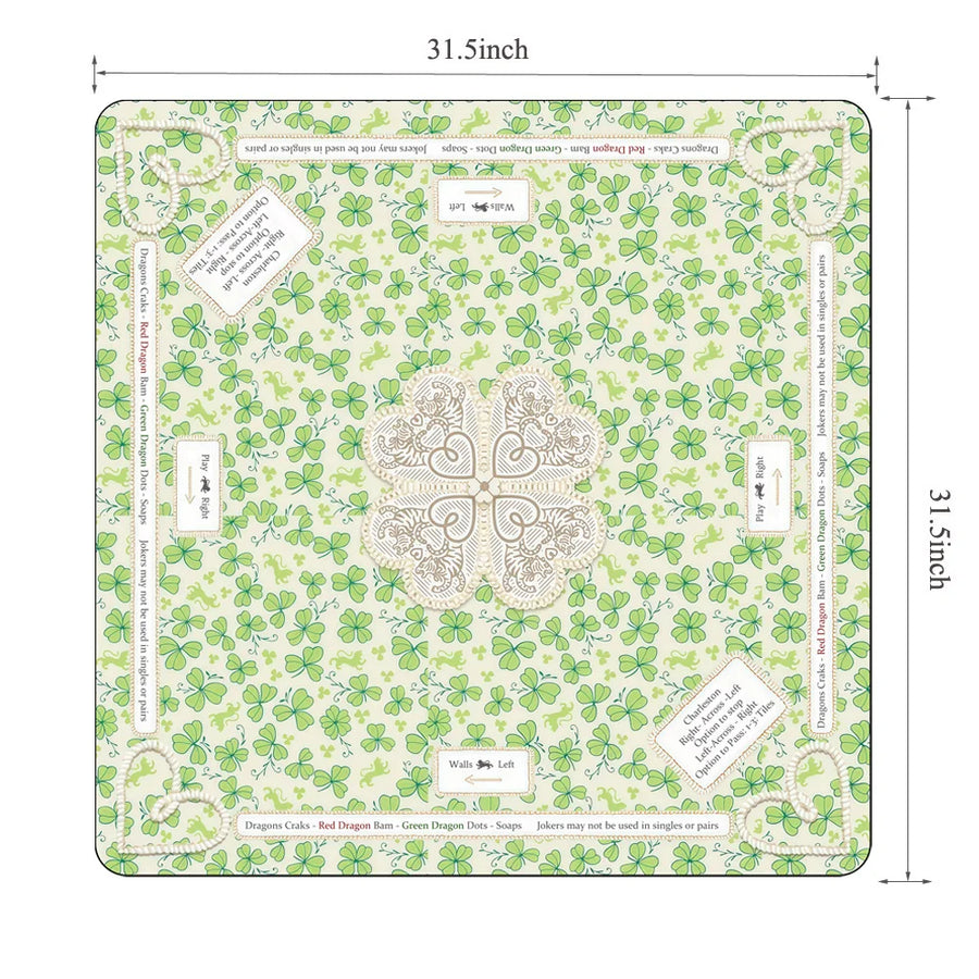 American Mahjong Mat with Rules, 31.5 Inch, Non-Slip, Noise Reducing, Clover Design, view 3