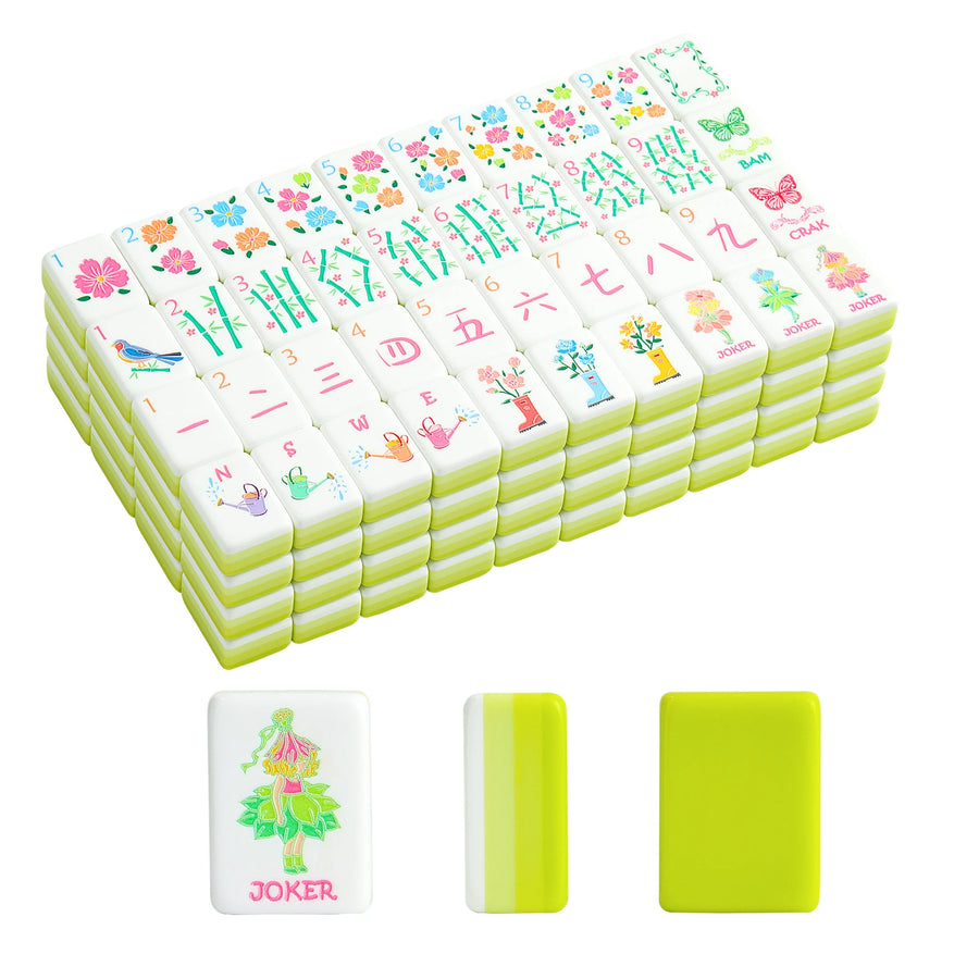 American Mahjong Tiles, 160 Pieces, Layered Green Acrylic, Spring Floral Bloom Design, view 7