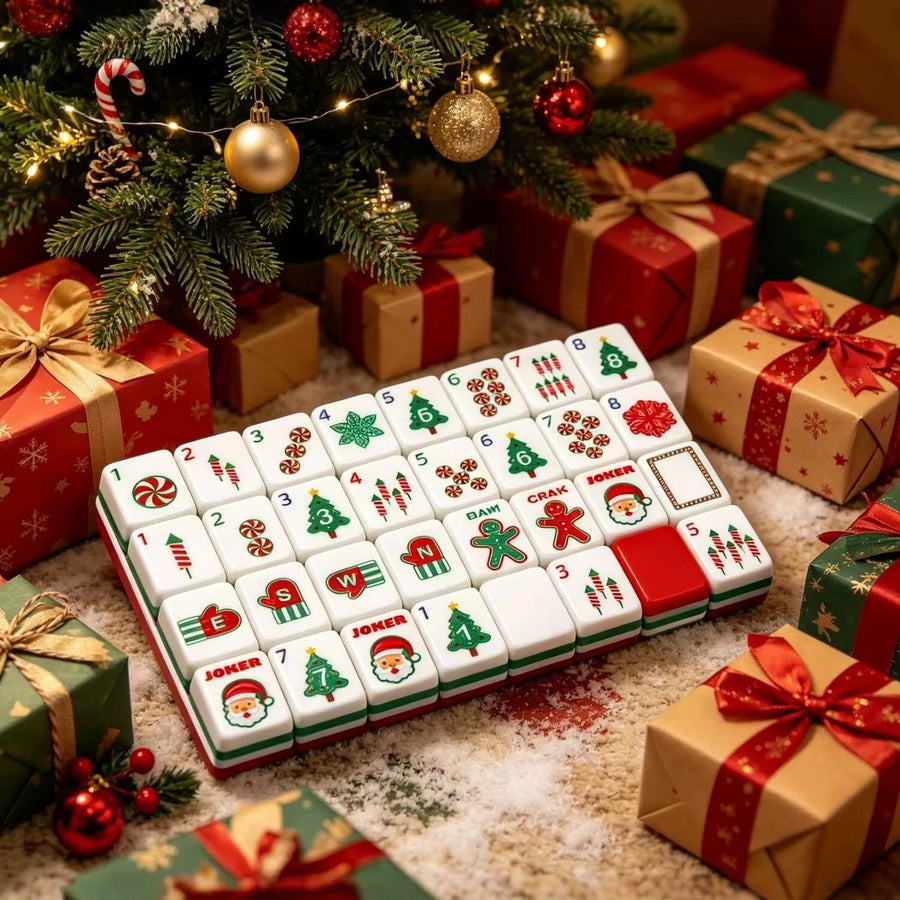 American Mahjong Tiles, Christmas Red 4 Layer Acrylic, Holiday Design, view 5