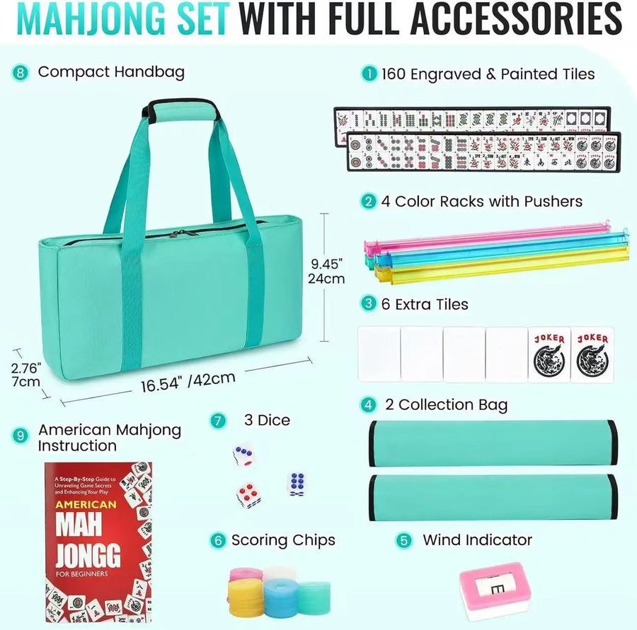 American Mahjong Set, 160 Engraved Tiles, 4 Color Racks and Pushers, Carry Bag, Dice, Scoring Chips, view 10