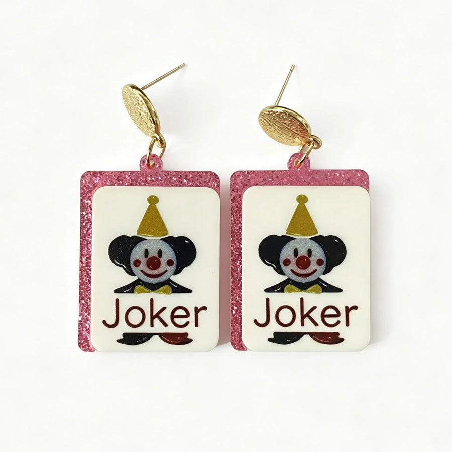 Mahjong Tile Earrings, Glitter Acrylic, Square Joker Tile Charm