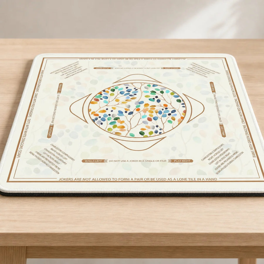 Round Mahjong Mat for 4 Players, Rubber, Non-Slip, Stitched Edge, Watercolor Leaf, view 4