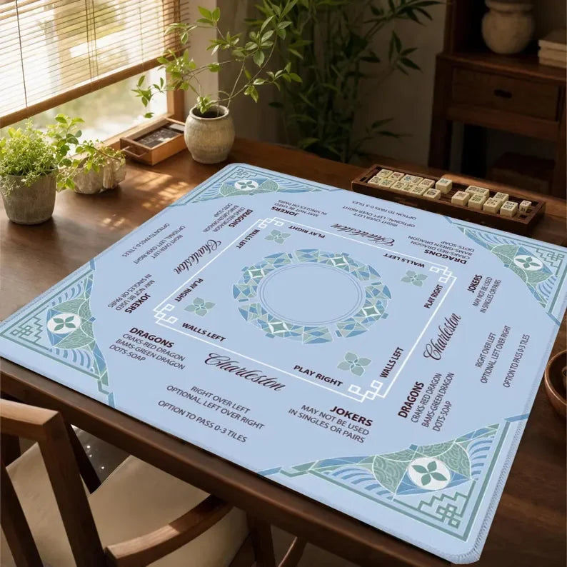 American Mahjong Mat with Storage Bag, Neoprene, Non-Slip, Noise Reducing, Folk Art Leopard Floral