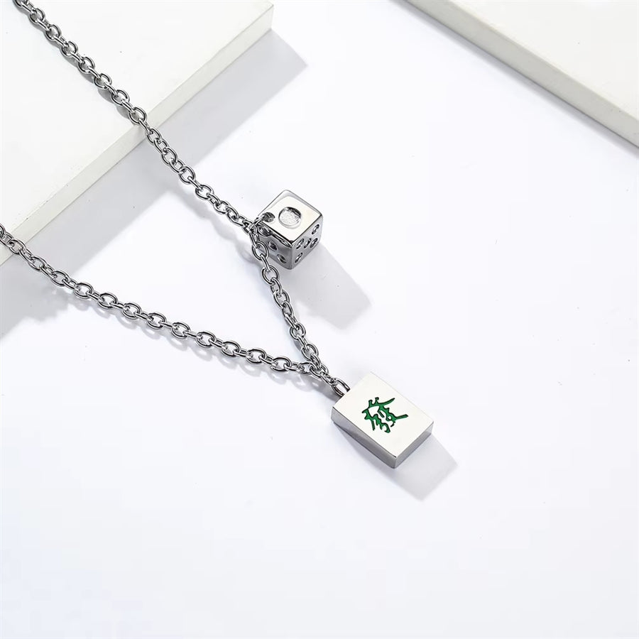 Mahjong Pendant Necklace, 316L Stainless Steel, Chinese Style, Hip Hop, view 2