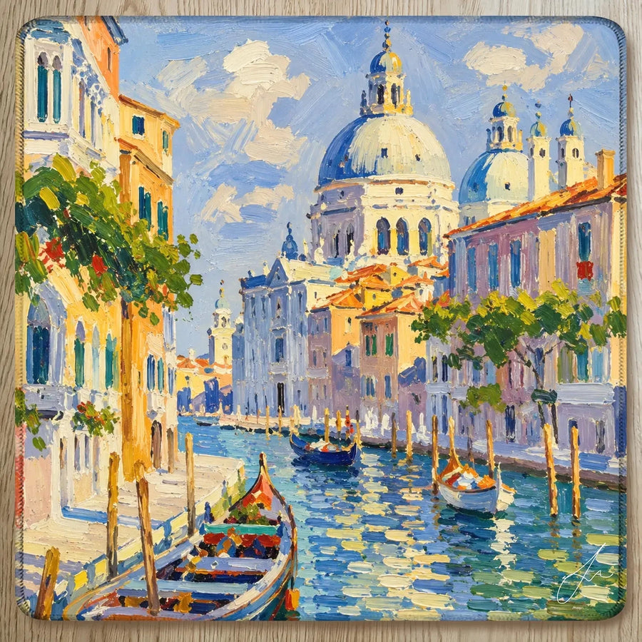 Mahjong Mat, Neoprene, Non-Slip, Waterproof, Venice Impressionist Canal Print