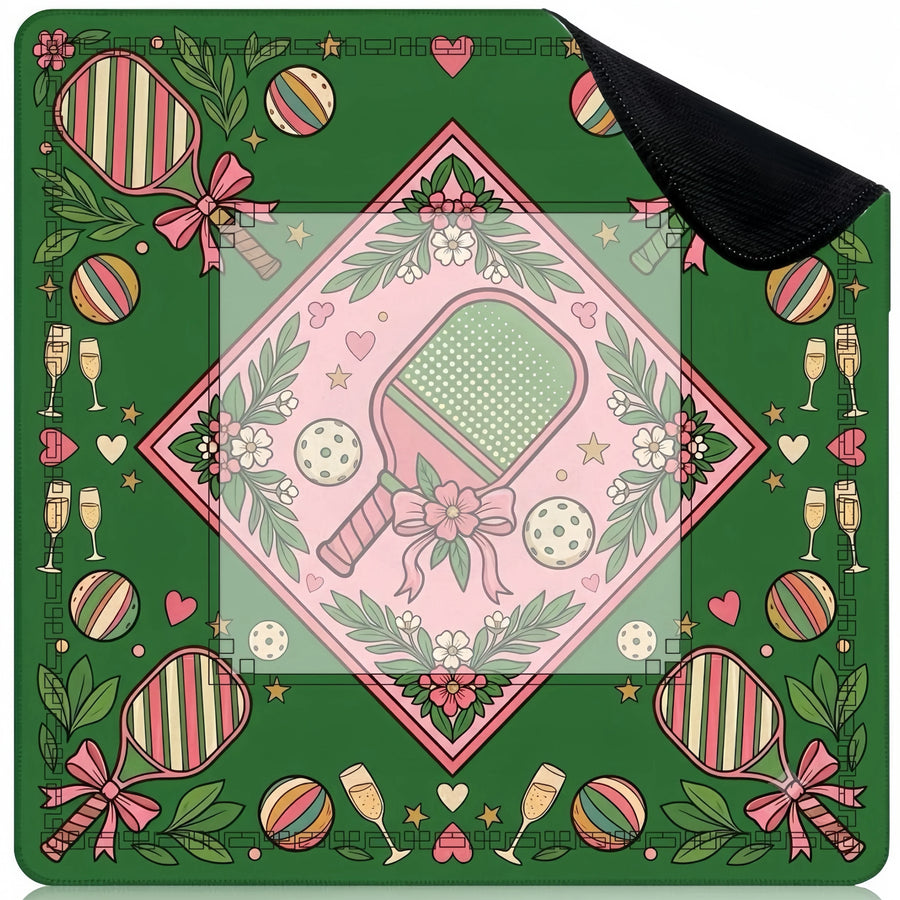 Mahjong Mat, 33 x 33 Inch Neoprene, Pink Pickleball Design, Grandmillennial Preppy Style, view 10