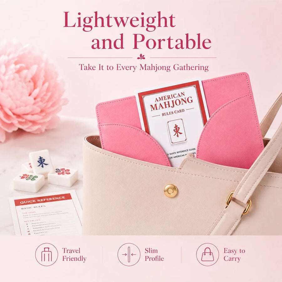 American Mahjong Rule Card Holder, Faux Leather Storage Case, Portable Organizer for Travel